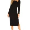 Ribbed Long Sleeve Midi Dress Rich Black