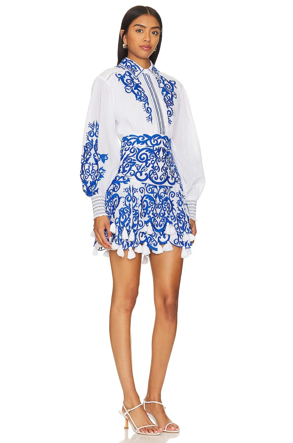 Alice + Olivia Loryn Ember Mini Dress White & Sapphire - Image 2