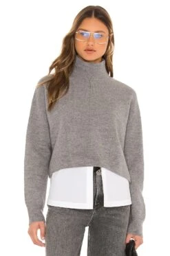 AllSaints Lydia Shirt Jumper Grey Marl & White