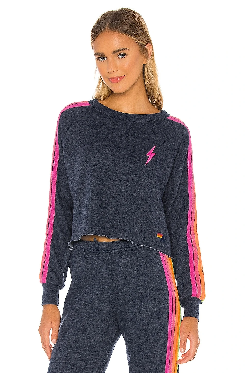 Bolt Cropped Classic Crewneck Heather Navy Neon