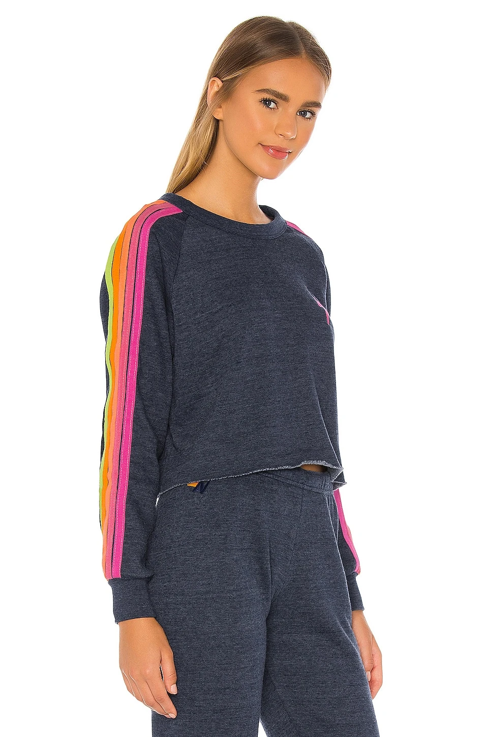Bolt Cropped Classic Crewneck Heather Navy Neon - Image 2
