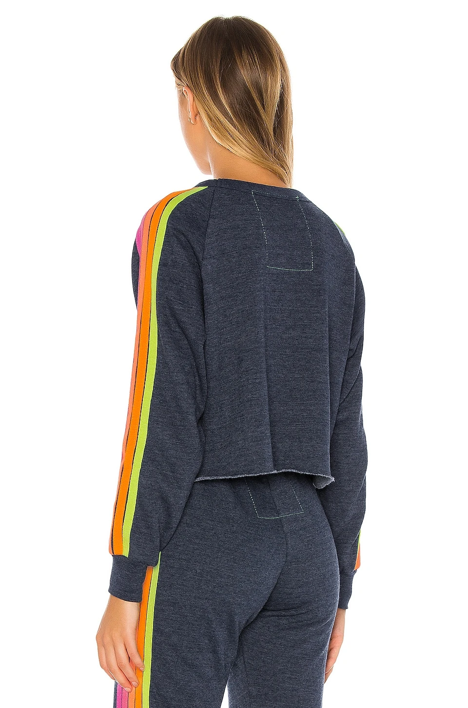 Bolt Cropped Classic Crewneck Heather Navy Neon - Image 4