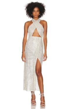 Maeva Halterneck Midi Dress Silver