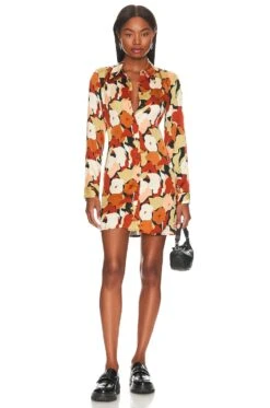 Retro Mini Dress Black & Rust Floral