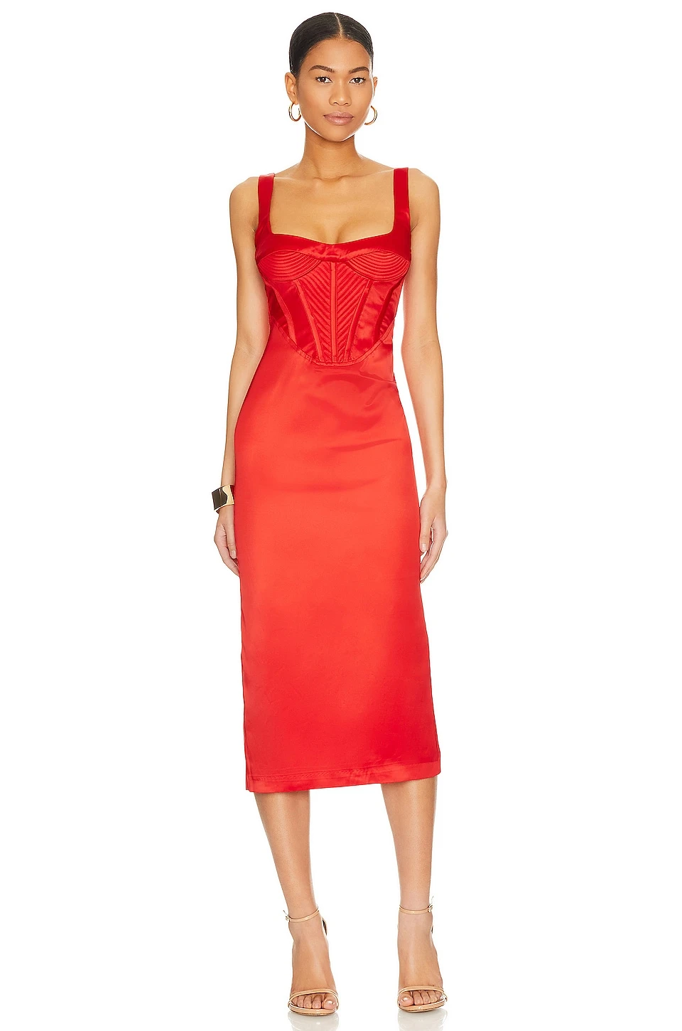 Bardot Elodie Midi Dress Fire Red