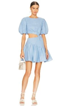 Bardot Mimi Linen Mini Dress Cornflower