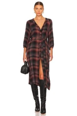 Button Down Midi Dress Canyon Pucker Plaid