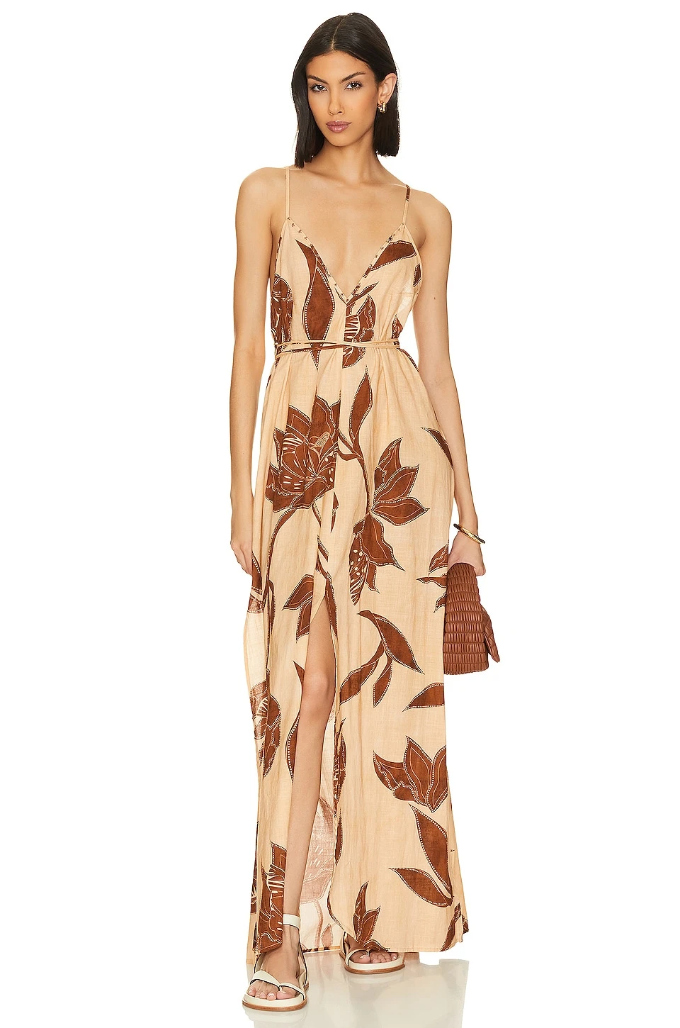 Sky Long Dress Coffee Flowers