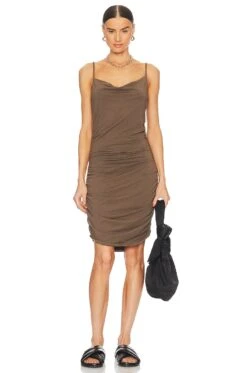 Cowl Neck Side Shirred Cami Dress Olive Tree