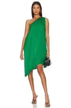 Black One Shoulder Dress Green