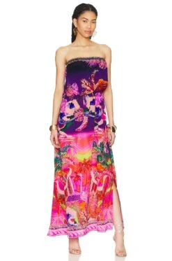 Camilla Strapless Blouson Maxi Dress Flight Of The Flamingo