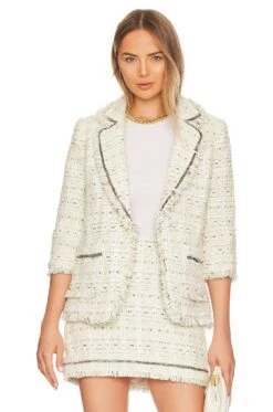 Cinq A Sept Metallic Beaded Maddie Blazer Ivory