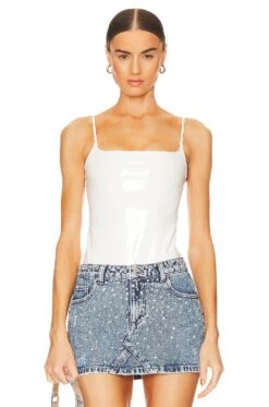 Commando Faux Patent Leather Spaghetti Strap Bodysuit White