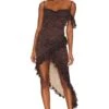 Camila Coelho Amy Midi Dress Brown Animal