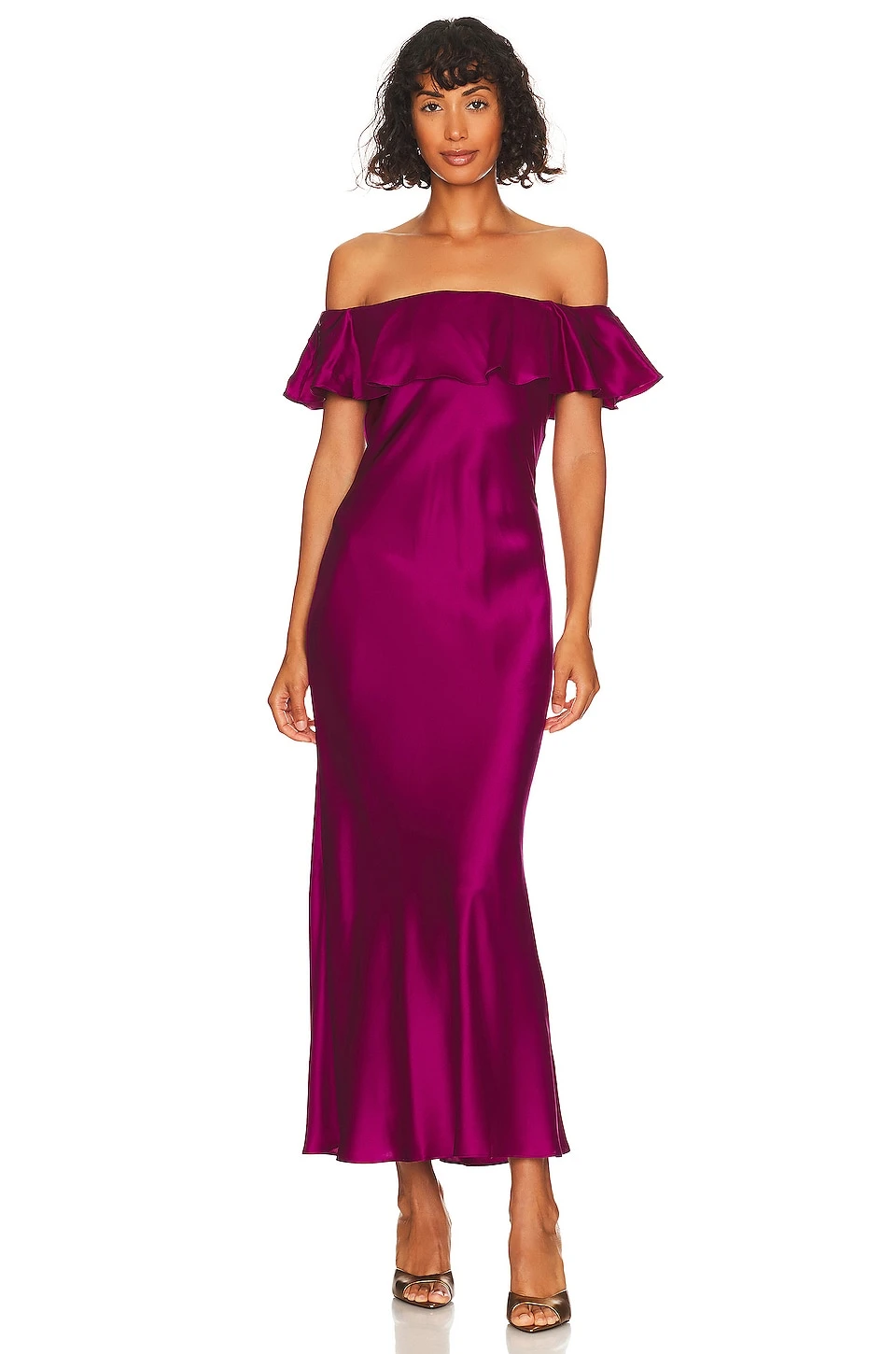 Off The Shoulder Midi Dress Berry