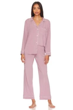 Eberjey Gisele Long Pajama Set Amethyst & Ivory