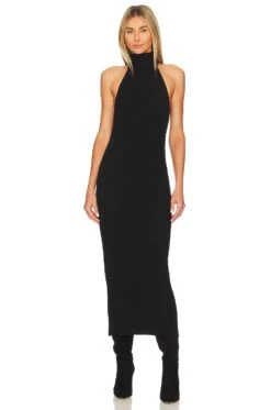 Sweater Knit Halter Turtleneck Dress Black