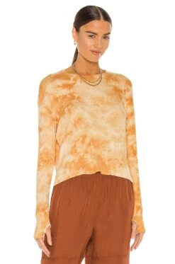 Silk Rib Loose Long Sleeve Crew Tee Golden Ionic