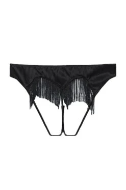 Fleur Du Mal Heart Shaped Ouvert Panty W/ Fringe Black