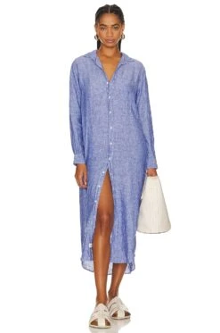 Rory Woven Long Dress Famous Blue