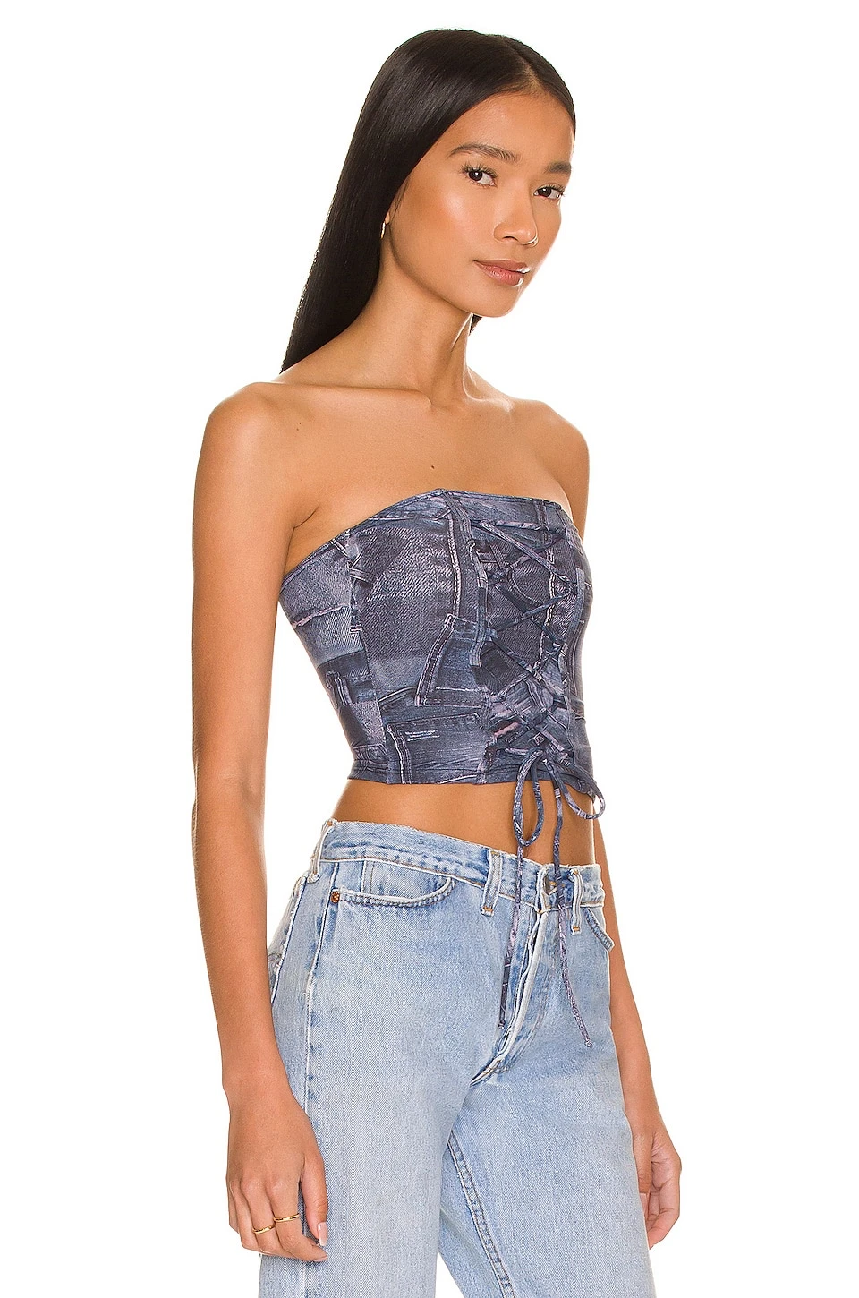 Frankies Bikinis Jayden Lace Up Top Indigo Denim - Image 2