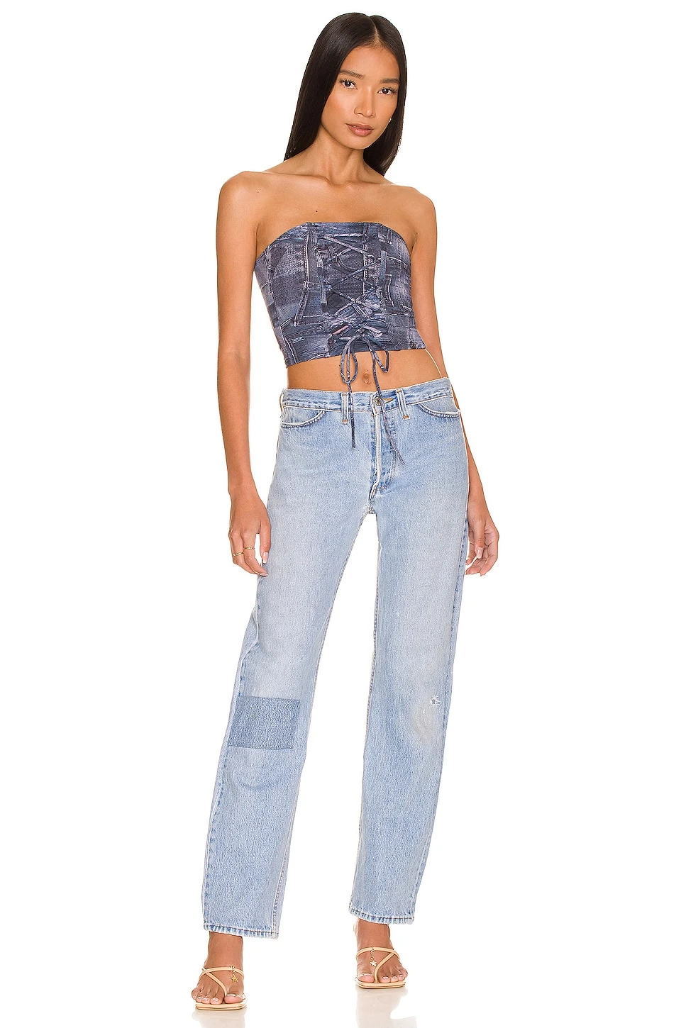 Frankies Bikinis Jayden Lace Up Top Indigo Denim - Image 4
