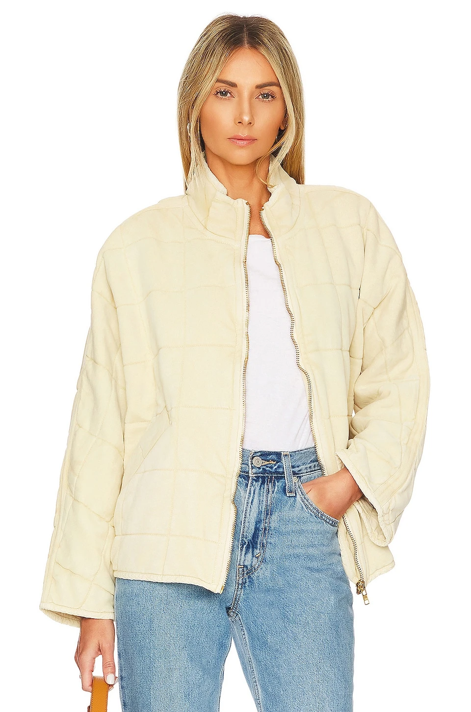 FREE PEOPLE Dolman Quilted Knit Jacket Vanilla Creme