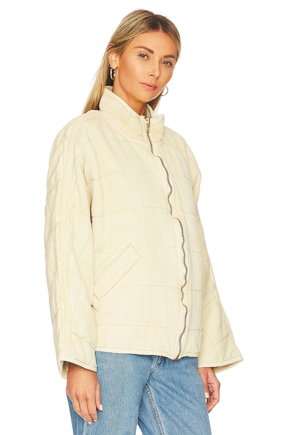 FREE PEOPLE Dolman Quilted Knit Jacket Vanilla Creme - Image 2