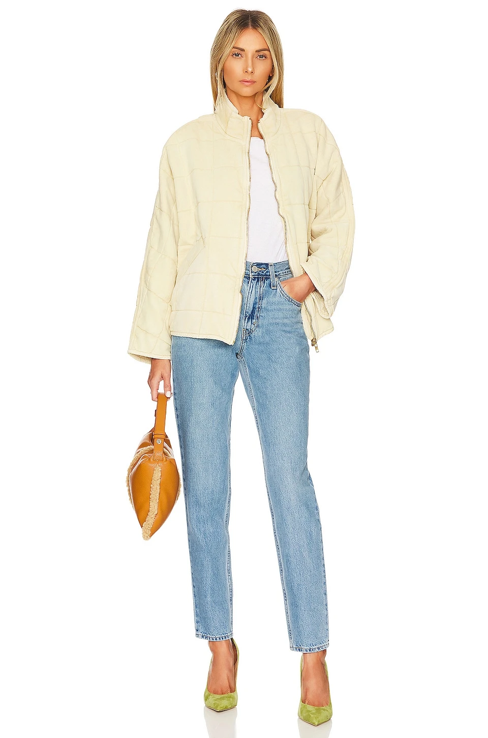 FREE PEOPLE Dolman Quilted Knit Jacket Vanilla Creme - Image 4