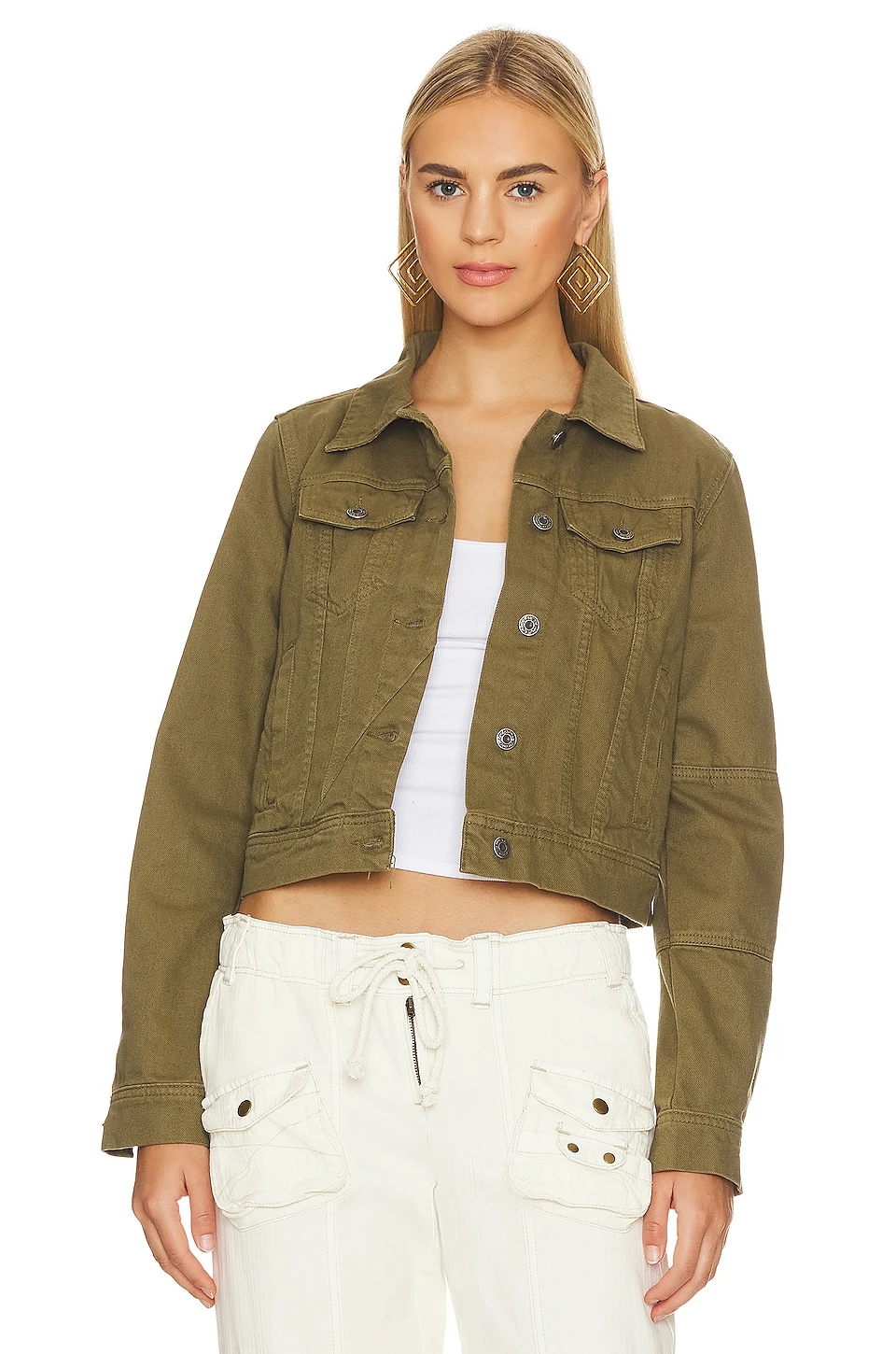 FREE PEOPLE Rumors Denim Jacket Ivory - Image 6