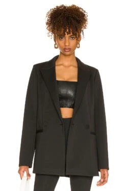 GOOD AMERICAN Shiny Scuba Blazer Black