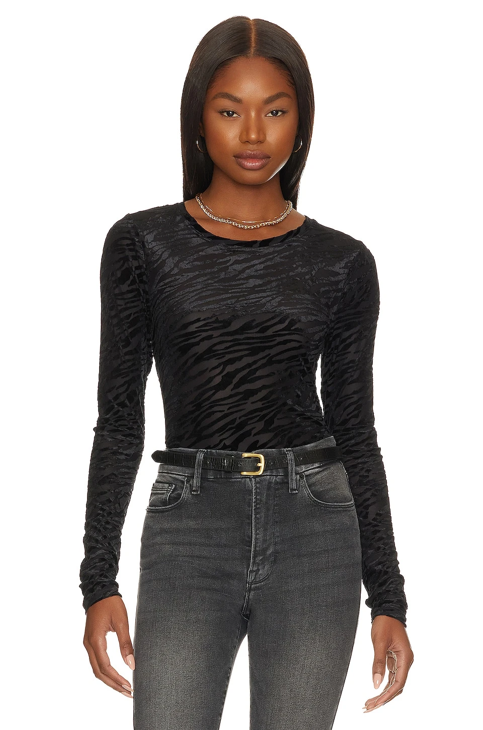 GOOD AMERICAN BODY PRINTED CREW Burnout Zebra