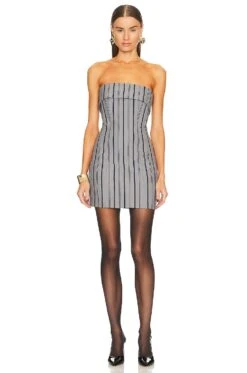 Mini Strapless Suit Dress Grey Stripe