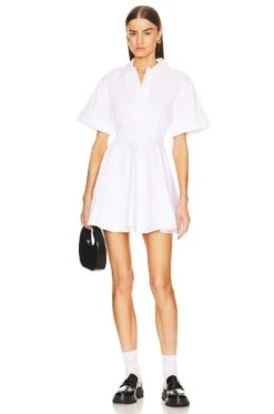 Stretch Cotton Sateen Shirt Dress White