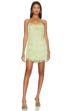 X Revolve Marquesa Fringe Mini Dress Honeydew