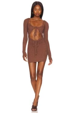 Willa Ruched Cut Out Mini Dress Dark Terracotta