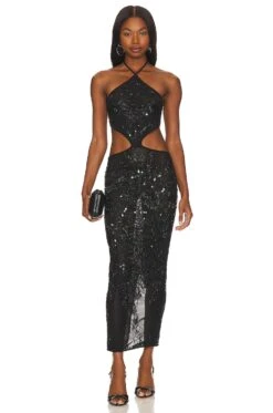 Ahinara Embellished Midi Dress Black