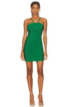 HERVE LEGER Icon Strappy Sweetheart Mini Dress Cypress