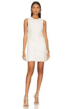 HERVE LEGER Ruched Mesh Mini Dress Alabaster