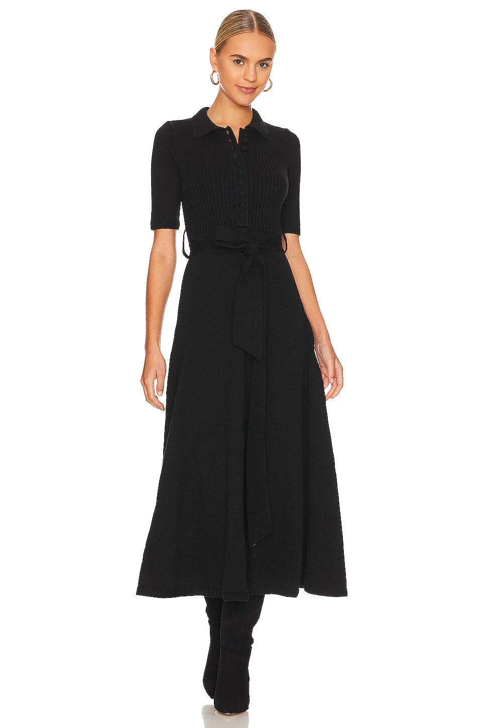 Rylee Wool Midi Dress Black - Image 4