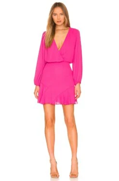 Asymmetrical Skirt Long Sleeve Dress Rosa