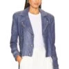 Billie Belted Leather Jacket Washed Indigo