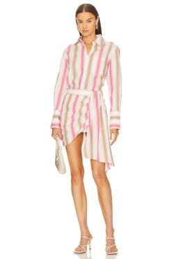 Johsanna Draped Mini Dress Pink Beige Stripe