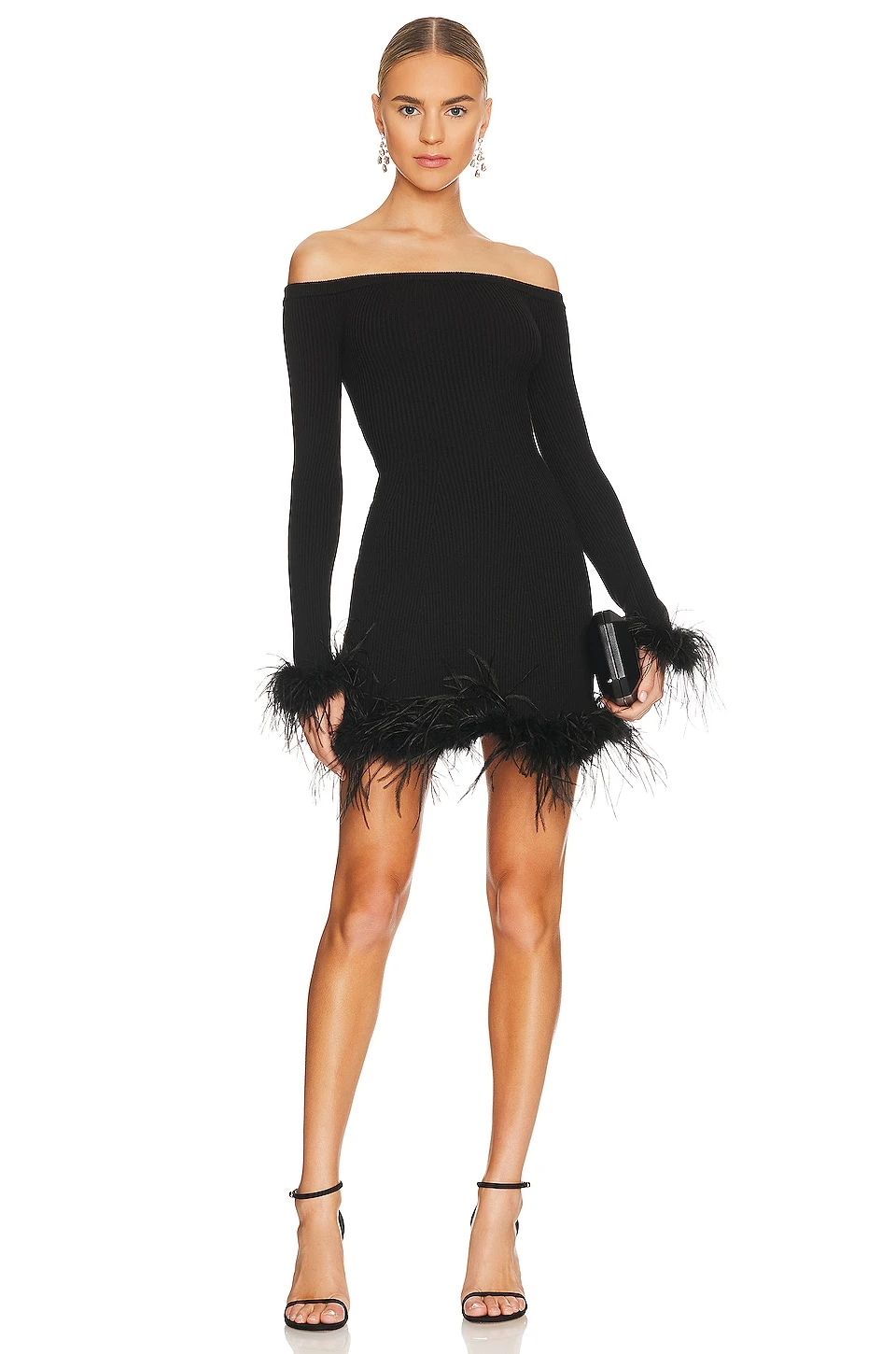 Ellerie Feather Knit Mini Dress Black