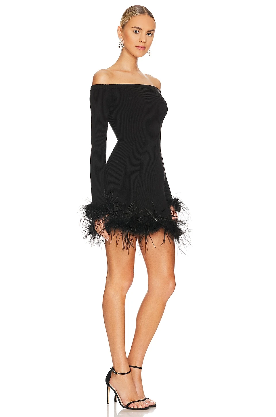 Ellerie Feather Knit Mini Dress Black - Image 2
