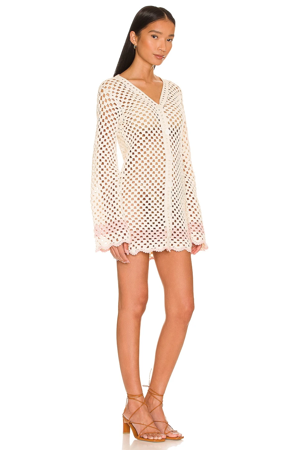 Lanita Crochet Mini Dress Ivory & Blush - Image 2