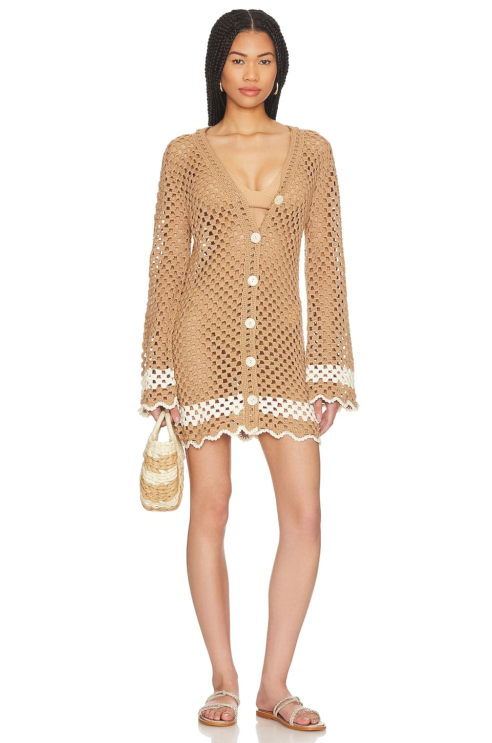 Lanita Crochet Mini Dress Ivory & Blush - Image 4