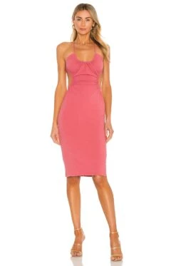 X REVOLVE Mabel Ruched Midi Dress Rust