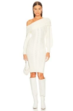 X REVOLVE Celestia Off Shoulder Cable Dress Ivory
