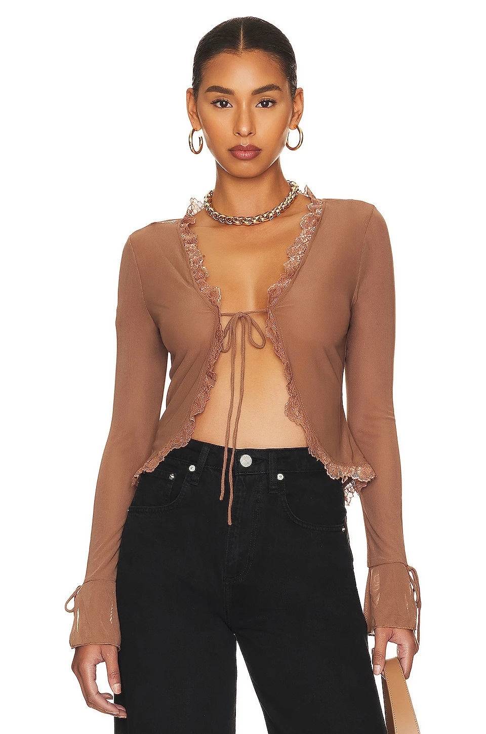 Kelsea Tie Front Top Brown